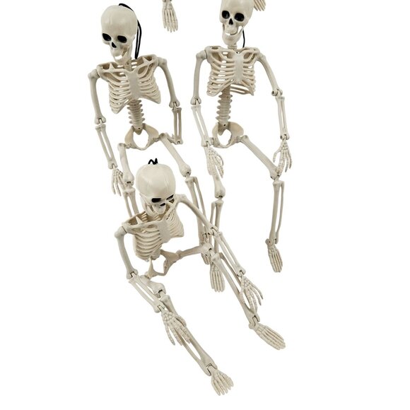 Skeletons Set of 4 Hanging Posable 16 in Full Body Halloween Decor Plastic - Picture 7 of 13